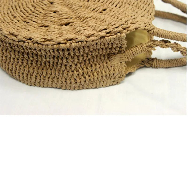 Rattan Woven Round Handbag Vintage Retro Straw Knitted Messenger Bag