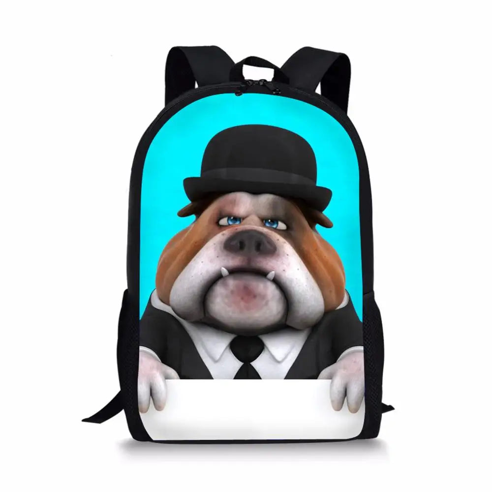 Bulldog Print Kids School Backpack for Boys