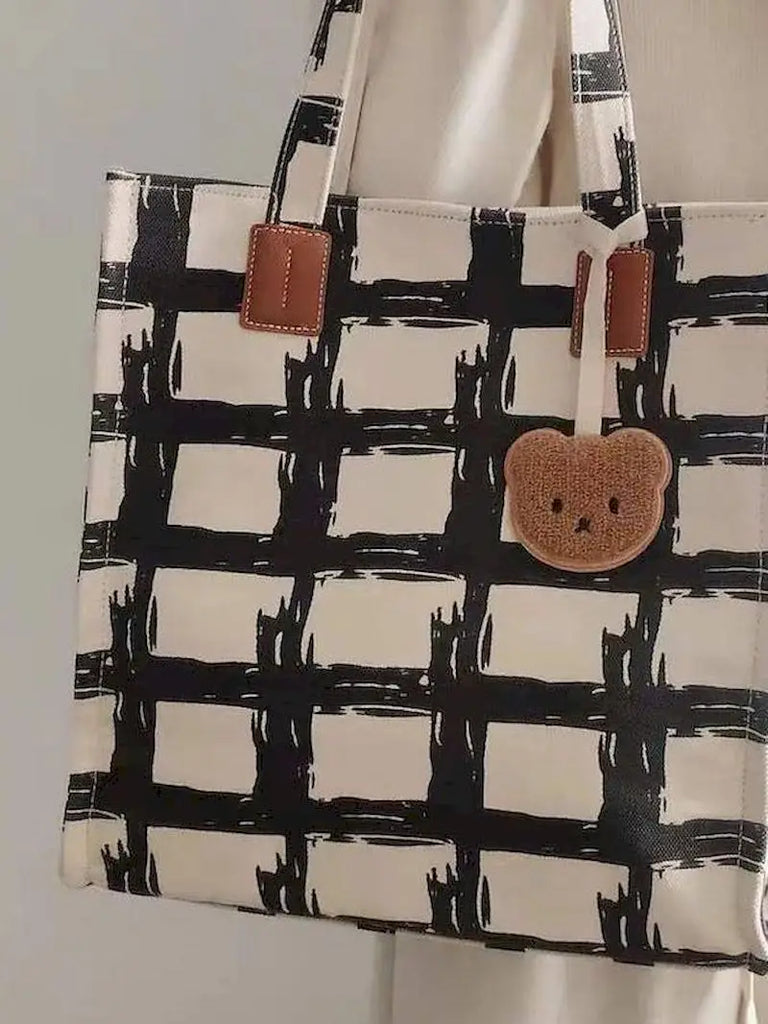 Harajuku Spring High-end Geometric Pattern Large-capacity Canvas Tote Bag