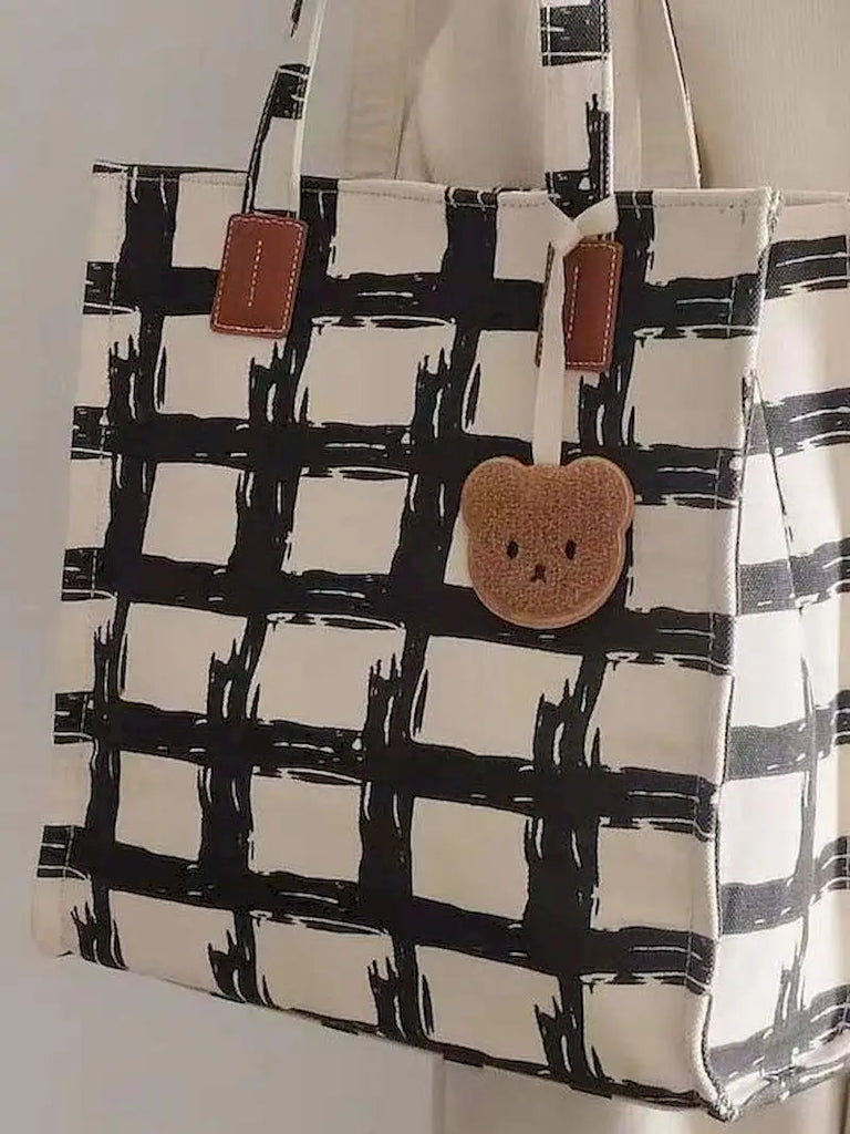 Harajuku Spring High-end Geometric Pattern Large-capacity Canvas Tote Bag