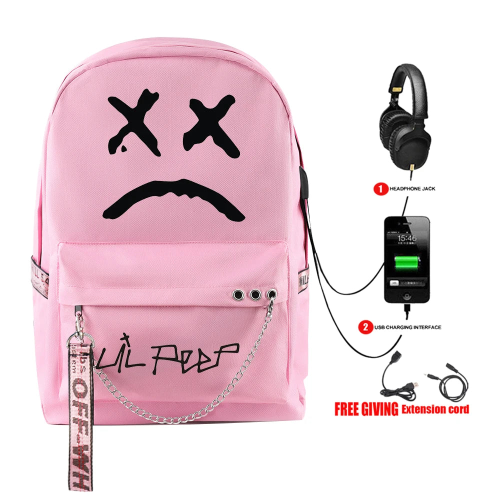 Harajuku Lil Peep Pink Backpack for School Teenagers Girls Student