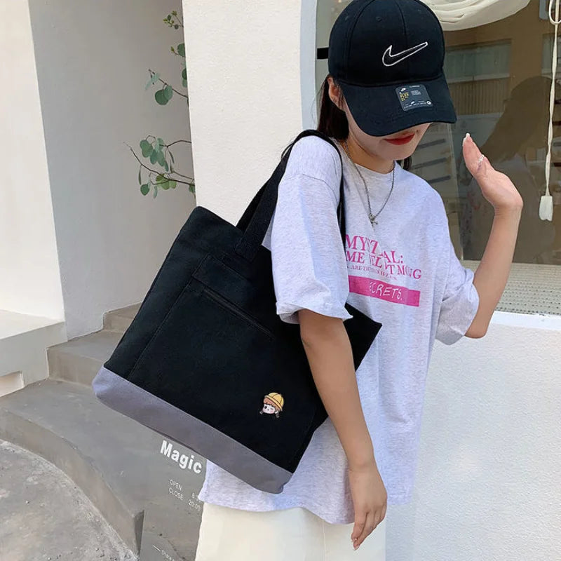 Harajuku Retro Canvas Shoulder Bags Large Capacity Casual Totes