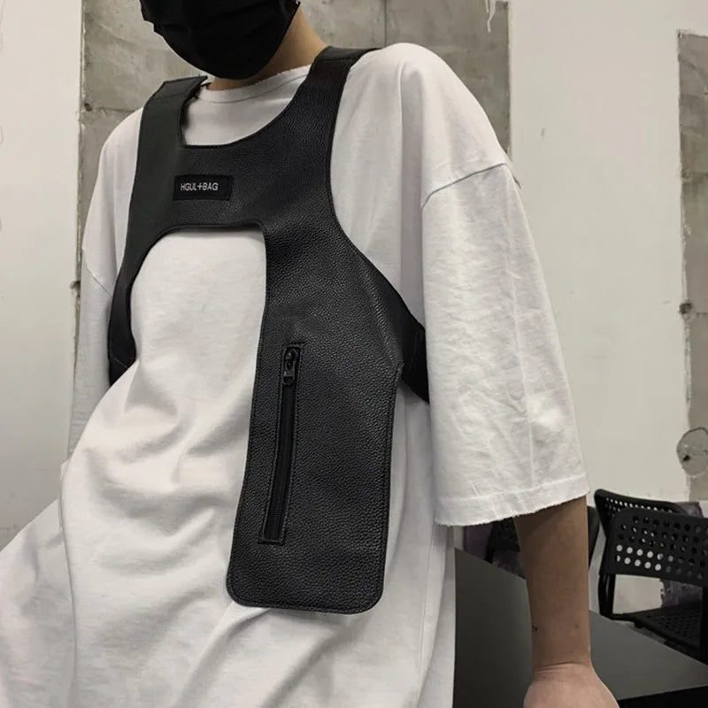 Harajuku Rock Chest Rig Bags Tactical Chest Pack PU Vest Bag