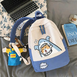 Harajuku Shark Shiba Inu Printing School Bags Mochila Students Backpack