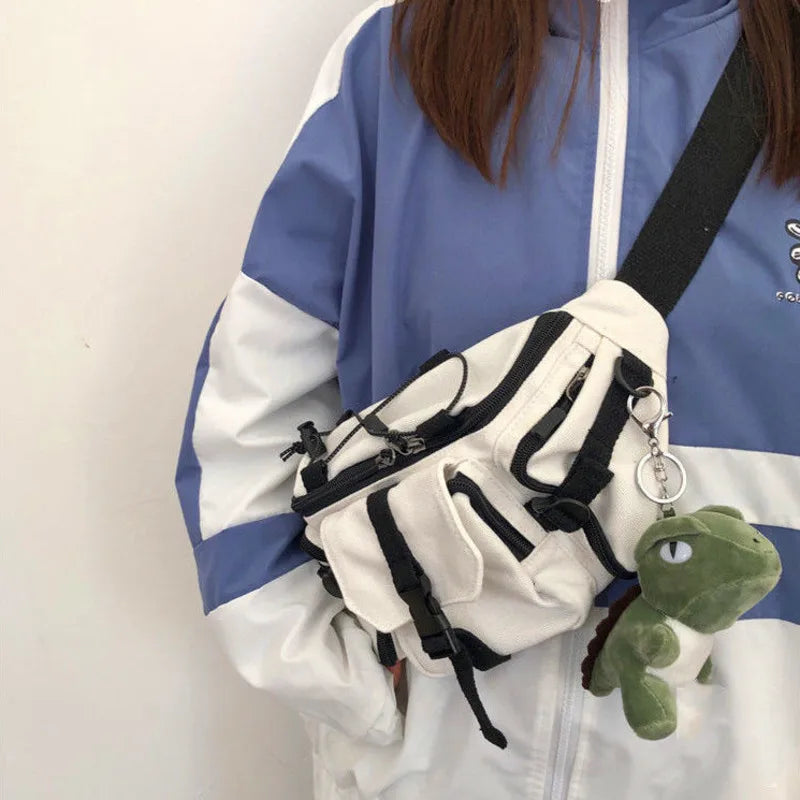 Harajuku Techwear Gothic Crossbody Bag Canvas Sling Handbag Purses Bolsas