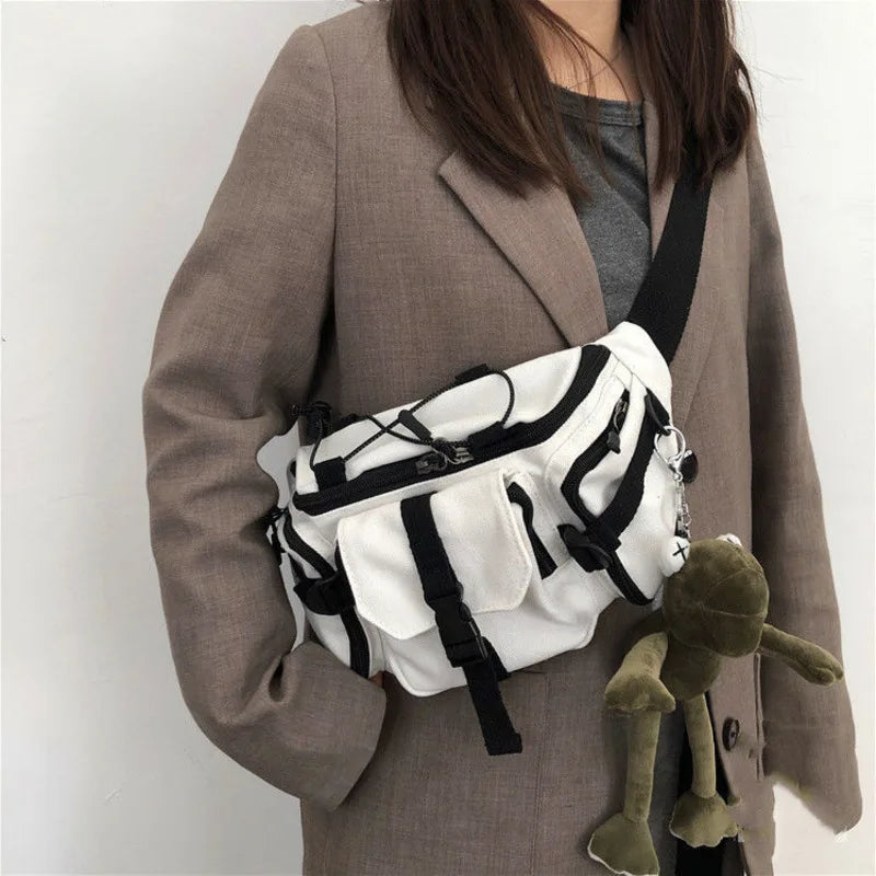 Harajuku Techwear Gothic Crossbody Bag Canvas Sling Handbag Purses Bolsas