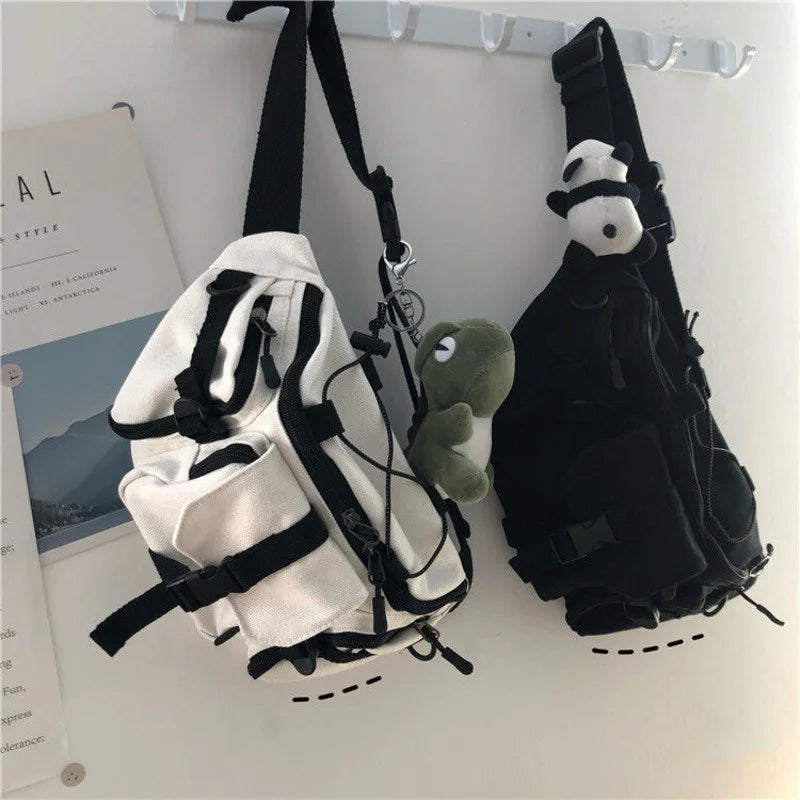 Harajuku Techwear Gothic Crossbody Bag Canvas Sling Handbag Purses Bolsas