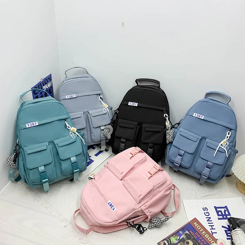 Harajuku Women Backpacks Waterproof Multi-Pocket Nylon Backpack for Teenager