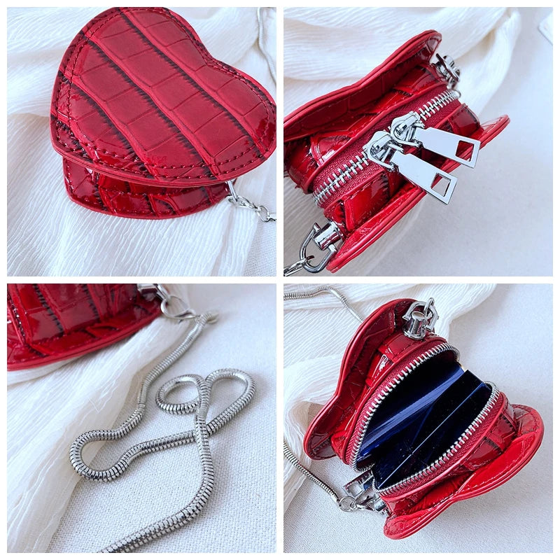 Heart Mini Crossbody Bag Stone Pattern Chain Shoulder Bag
