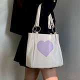 Heart Pattern Women PU Leather Shoulder Bag Purple Underarm Tote Handbag