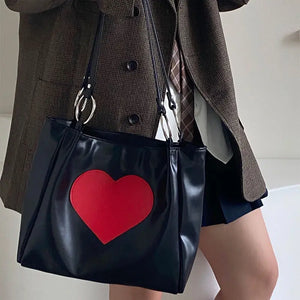 Heart Pattern Women PU Leather Shoulder Bag Purple Underarm Tote Handbag