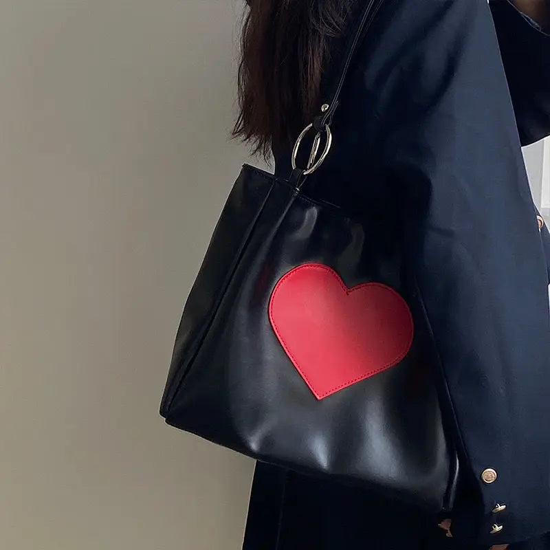 Heart Pattern Women PU Leather Shoulder Bag Purple Underarm Tote Handbag