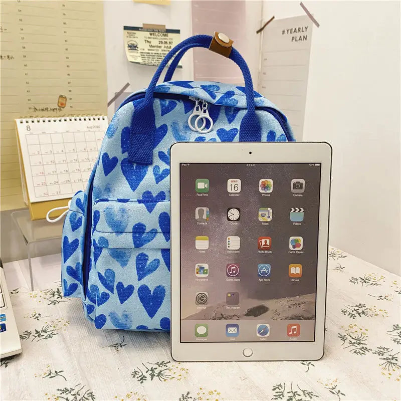 Heart Print Backpacks Women Sweet Nylon High Street All-match