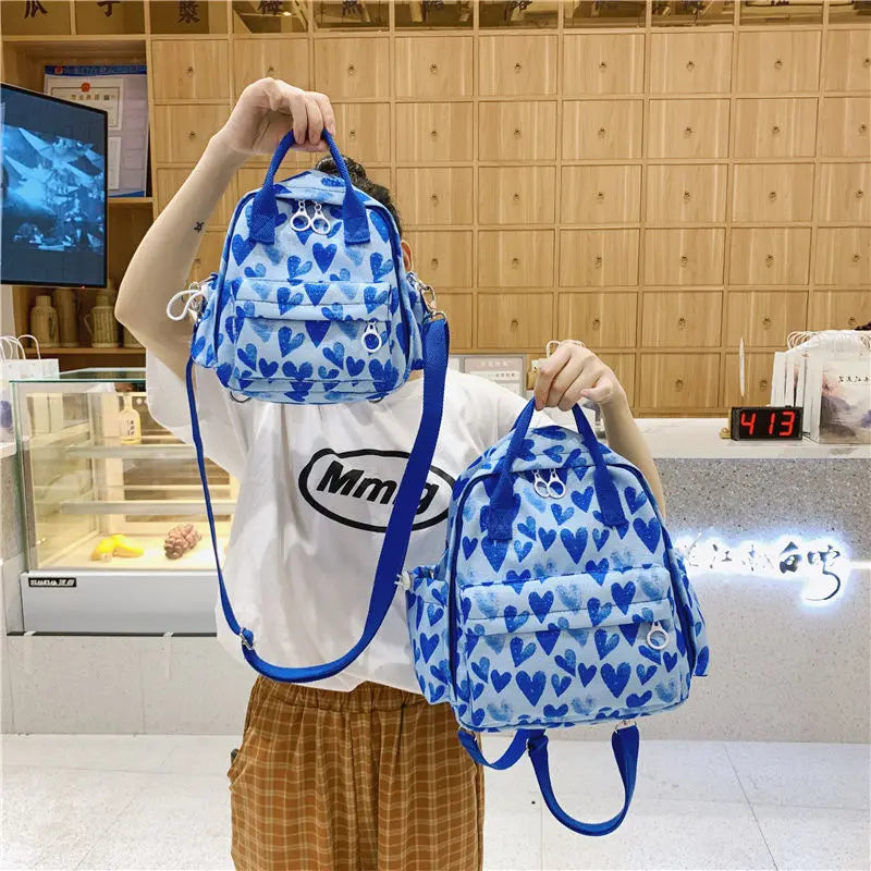 Heart Print Backpacks Women Sweet Nylon High Street All-match