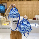 Heart Print Backpacks Women Sweet Nylon High Street All-match