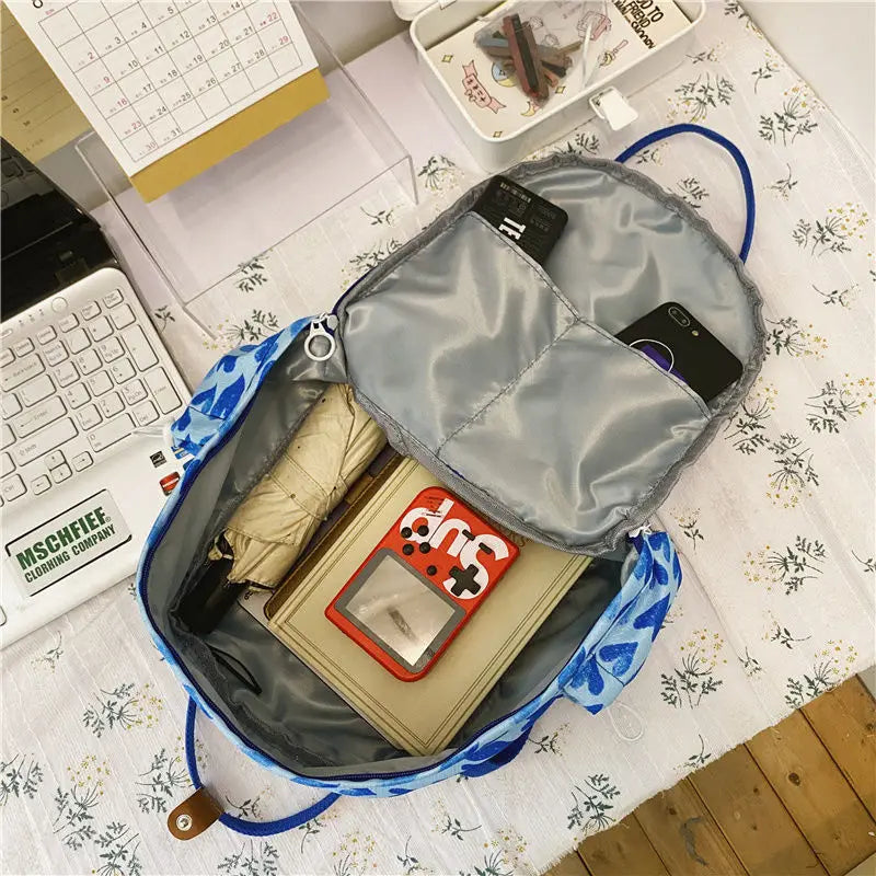 Heart Print Backpacks Women Sweet Nylon High Street All-match