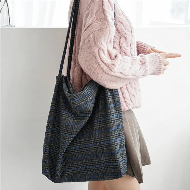 Plaid Vintage Handbag Purse Tote Shoulder Bag Heavy Duty Travel Book Bags