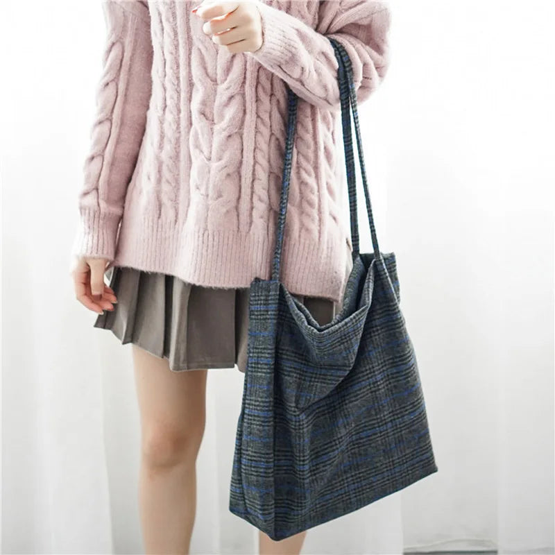 Plaid Vintage Handbag Purse Tote Shoulder Bag Heavy Duty Travel Book Bags