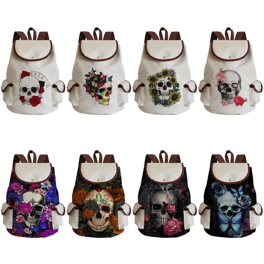 Floral Skull Drawstring Backpack Halloween Gift