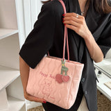 Cartoon Printed Tote Bag Embroidered Thread Shoulder Women PU Leather