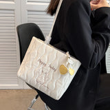 Cartoon Printed Tote Bag Embroidered Thread Shoulder Women PU Leather