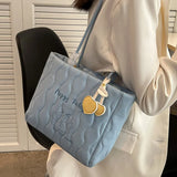 Cartoon Printed Tote Bag Embroidered Thread Shoulder Women PU Leather