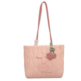 Cartoon Printed Tote Bag Embroidered Thread Shoulder Women PU Leather