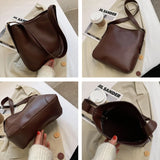 High Capacity PU Leather Crossbody Bags For Women Casual Bucket Bags
