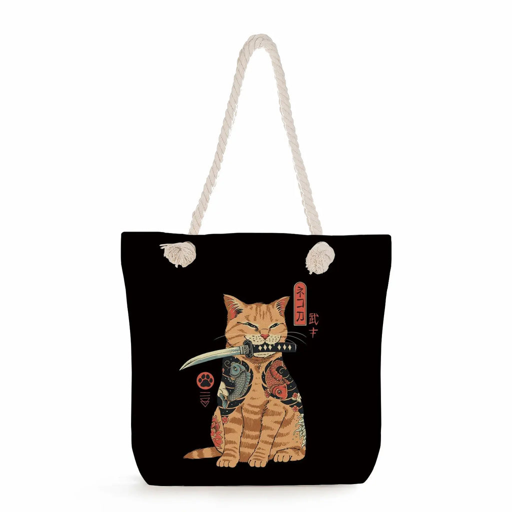 Cat Printed Shopping Tote Bag for Women