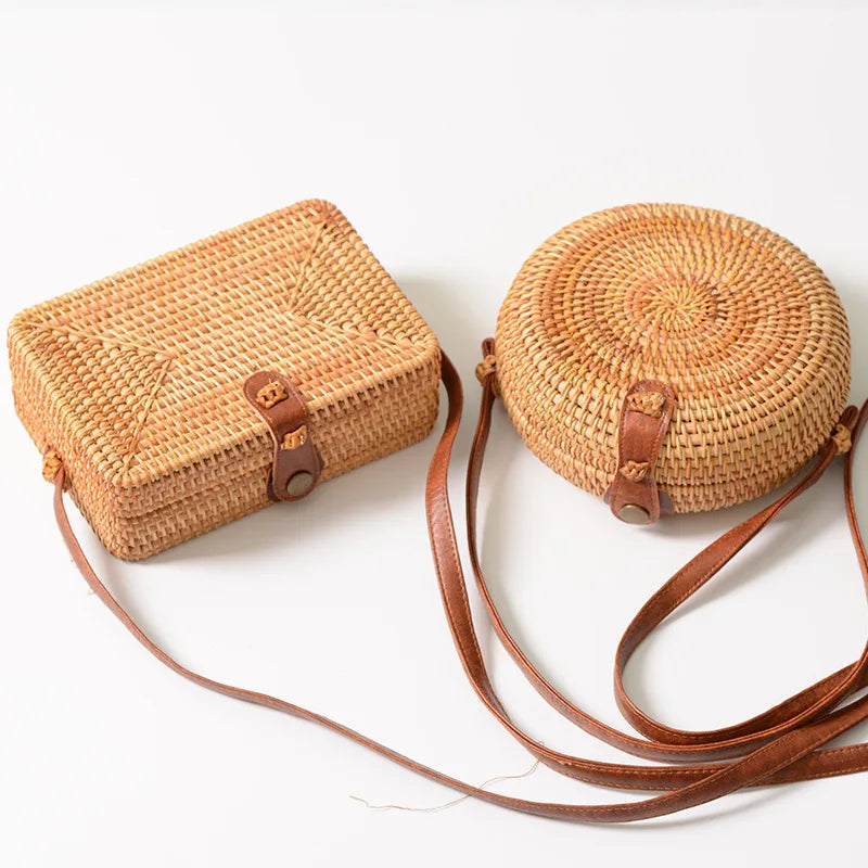 Woven Rattan Mini Shoulder Bag Vintage Summer Crossbody Bag