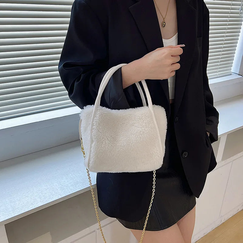 Plush Bucket Bag Autumn Winter Shoulder Chains Handbags