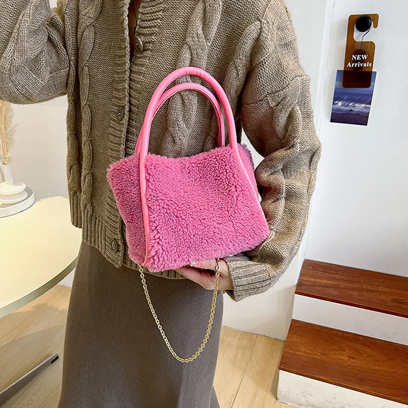Plush Bucket Bag Autumn Winter Shoulder Chains Handbags