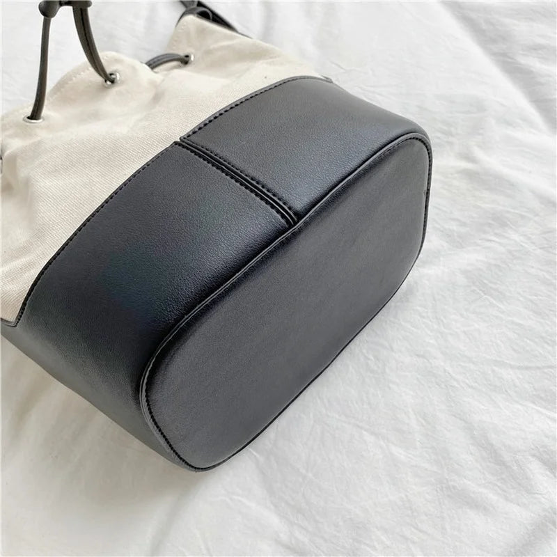 Korean Style Canvas Bucket Bag with Tassel - Crossbody Shoulder Handbag