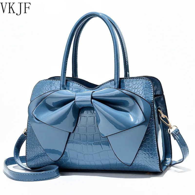 Bow-Knot Messenger Bag Bright Leather Shoulder Bag