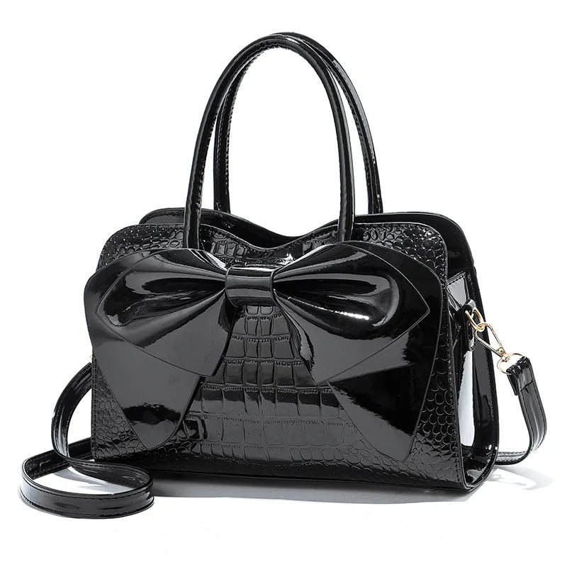 Bow-Knot Messenger Bag Bright Leather Shoulder Bag