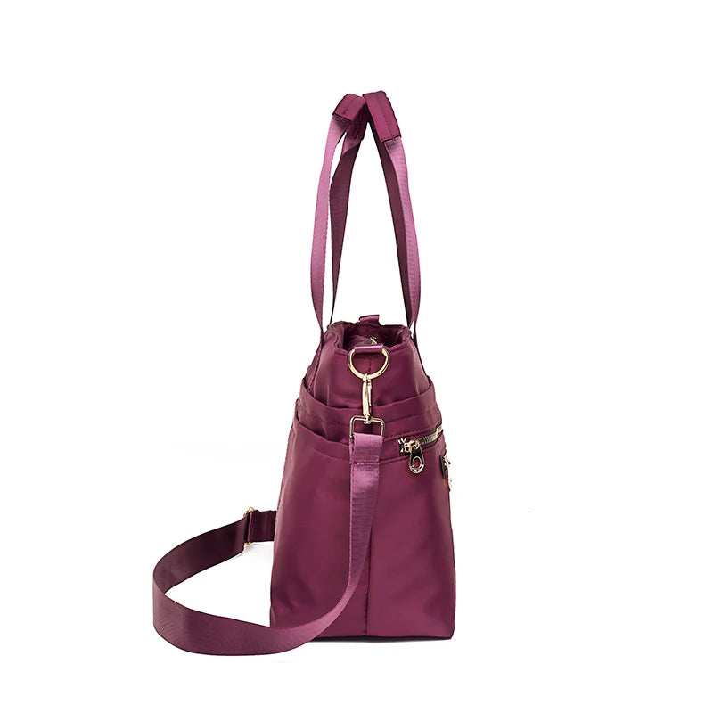 Women's Nylon Shoulder Crossbody Bag Top-Handle Tote Messenger Bag Purple