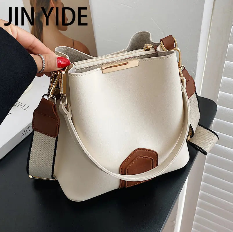 Retro Messenger Bucket Bag Wide Shoulder Strap Handbag