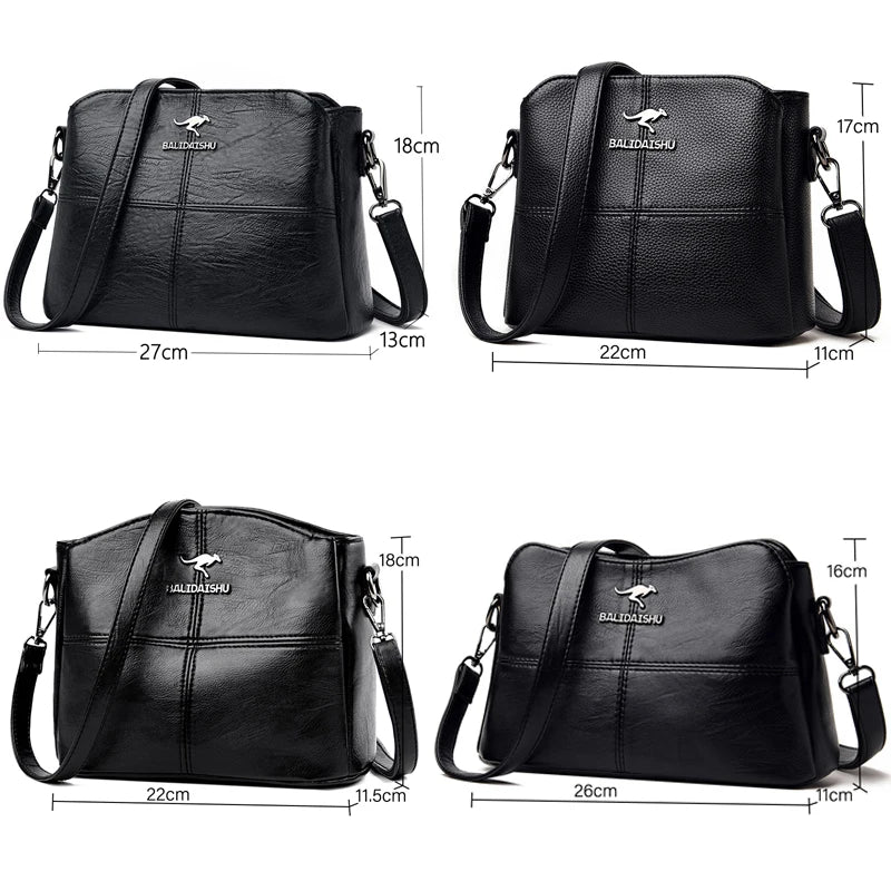 High Leather Crossbody Bag For Women 3 Layers 2 Shoulder Strap Messenger Bag