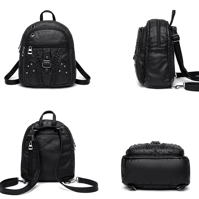 Soft Leather Shoulder Bag for Girls Small Travel Backpack