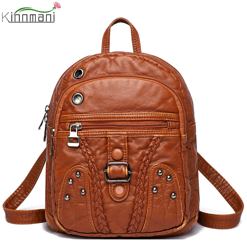 Soft Leather Shoulder Bag for Girls Small Travel Backpack