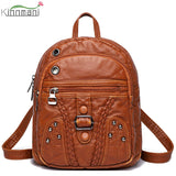 Soft Leather Shoulder Bag for Girls Small Travel Backpack