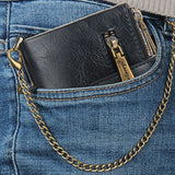 Men's Leather Short Wallet Multi-card Male Purse Zipper Pouch Retro Chain Money