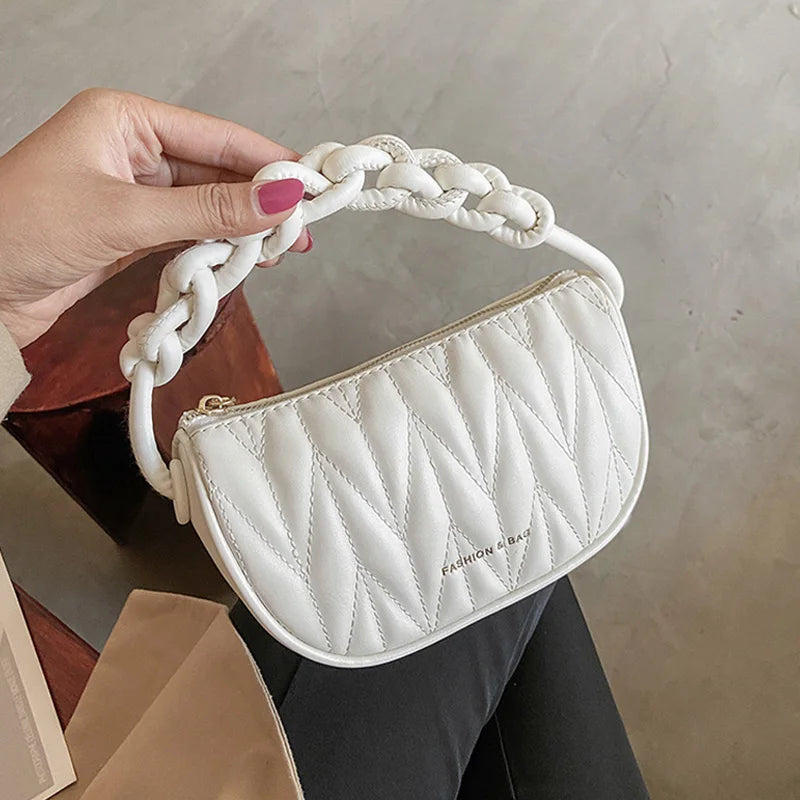 PU Leather Armpit Bags Women Weave Handle Crossbody Saddle Handbag