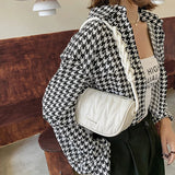 PU Leather Armpit Bags Women Weave Handle Crossbody Saddle Handbag