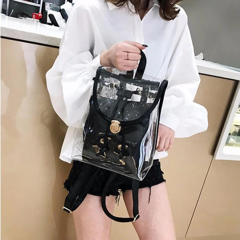 PVC Transparent Women Backpack Clear Rucksack for Teenage Girls
