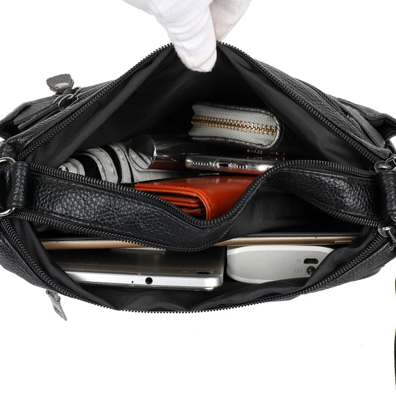 Women's Red Crossbody Bag with Multiple Zippers