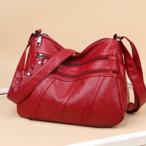 Women's Red Crossbody Bag with Multiple Zippers