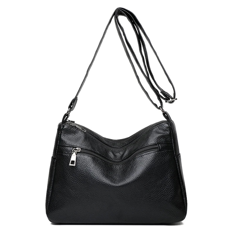 Women's Red Crossbody Bag with Multiple Zippers