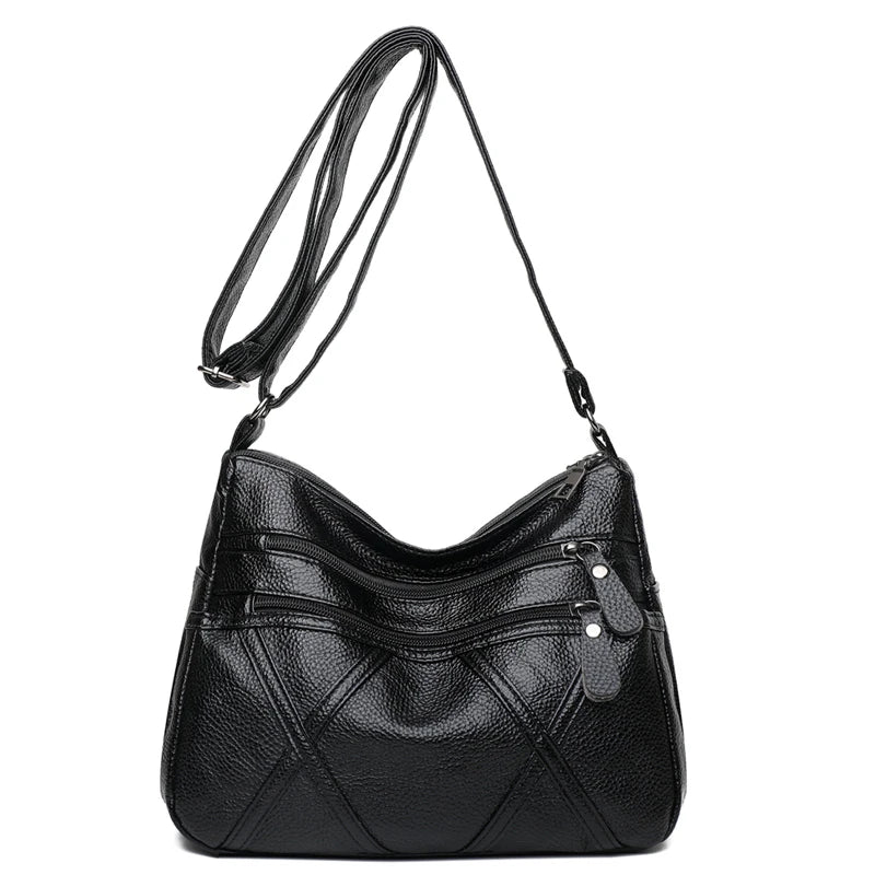 Women's Red Crossbody Bag with Multiple Zippers