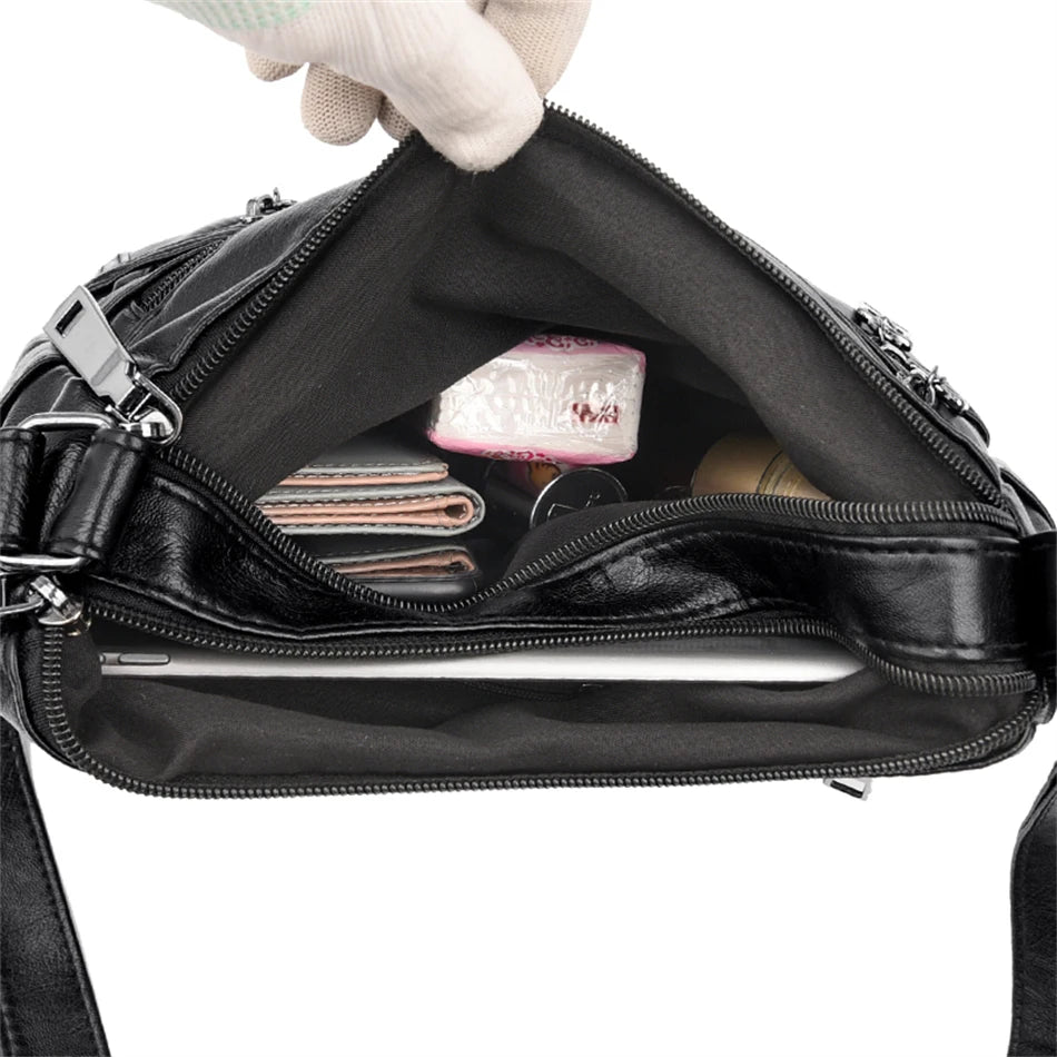 Soft Leather Handbag Purse Women Bag Multi-pocket Crossbody Shoulder Bag